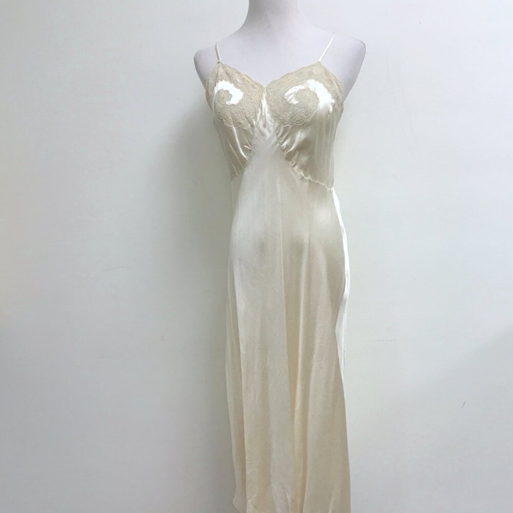 Vintage lace silk gown spaghetti straps maxi gown chemise lingerie M romantic - Picture 2 of 6